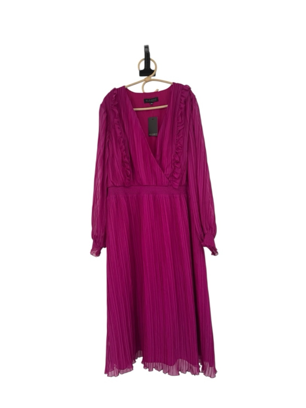 Eloquii Fuchsia Pleated Midi Dress Romantic Long Sleeve Flowy Luxe Plus NEW 22W - Picture 11 of 14